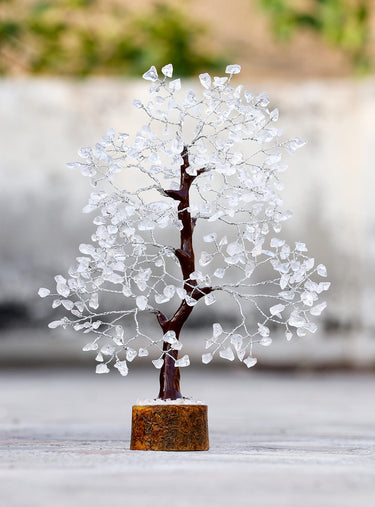 Clear Quartz Gemstone Tree of Life - Handmade Crystal Tree for Positive Energy, Chakra Money Tree Bonsai - Feng Shui Decor, Healing Crystals - Attract Good Luck, Meditation Accessories, Spiritual Gift Clear Quartz (Silver Wire)